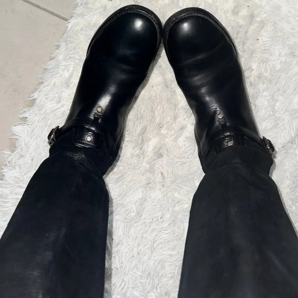 Tory Burch Pebbled 2 Tone Leather Black Riding Boots (EUC) Sz 8